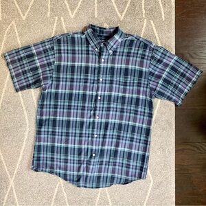 Cherokee Blue and Purple Plaid Short Sleeve Button Down Shirt